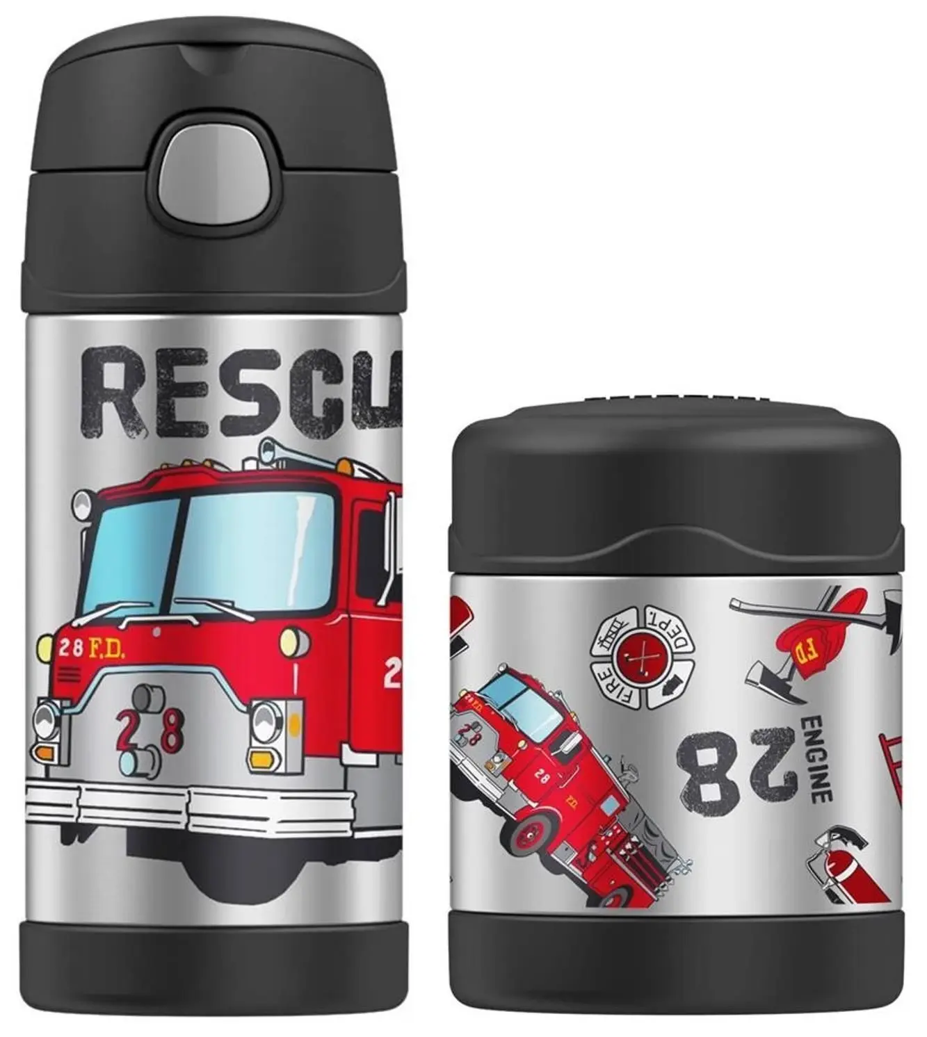 THERMOS FUNTAINER 290ml FOOD CONTAINER + 355ml DRINK BOTTLE FIRETRUCK - Home & Garden