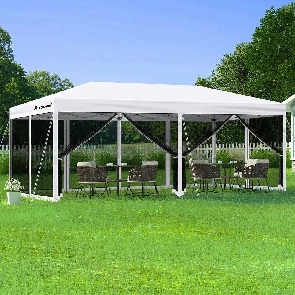 Alfordson Gazebo Pop Up Marquee 3x6 Outdoor Tent Party Camping Mesh Wall White - Home & Garden