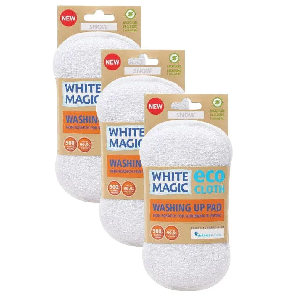 3x White Magic Double-Sided Dish Washing Up Pad Cleaning Sponge Scrubbing Snow