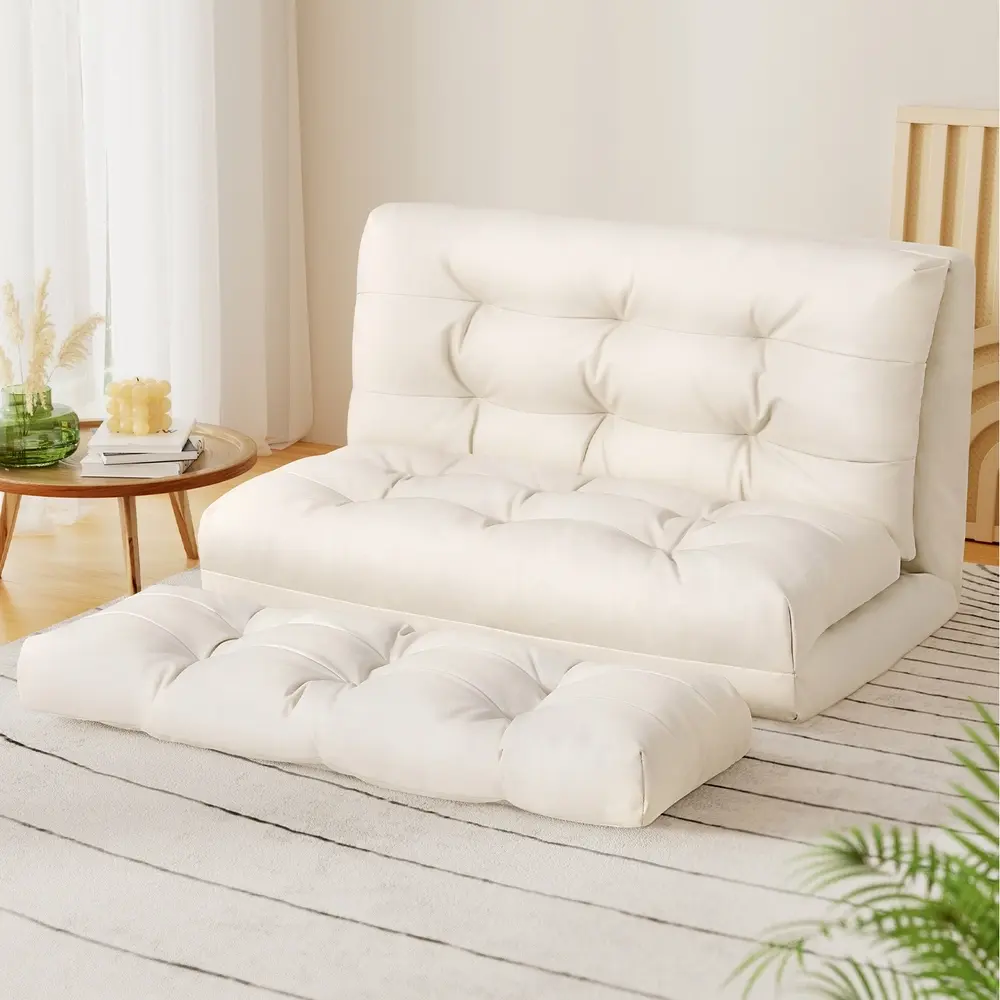Artiss Floor Lounge Sofa Bed 2 Seater Pillow Leather White - Furniture