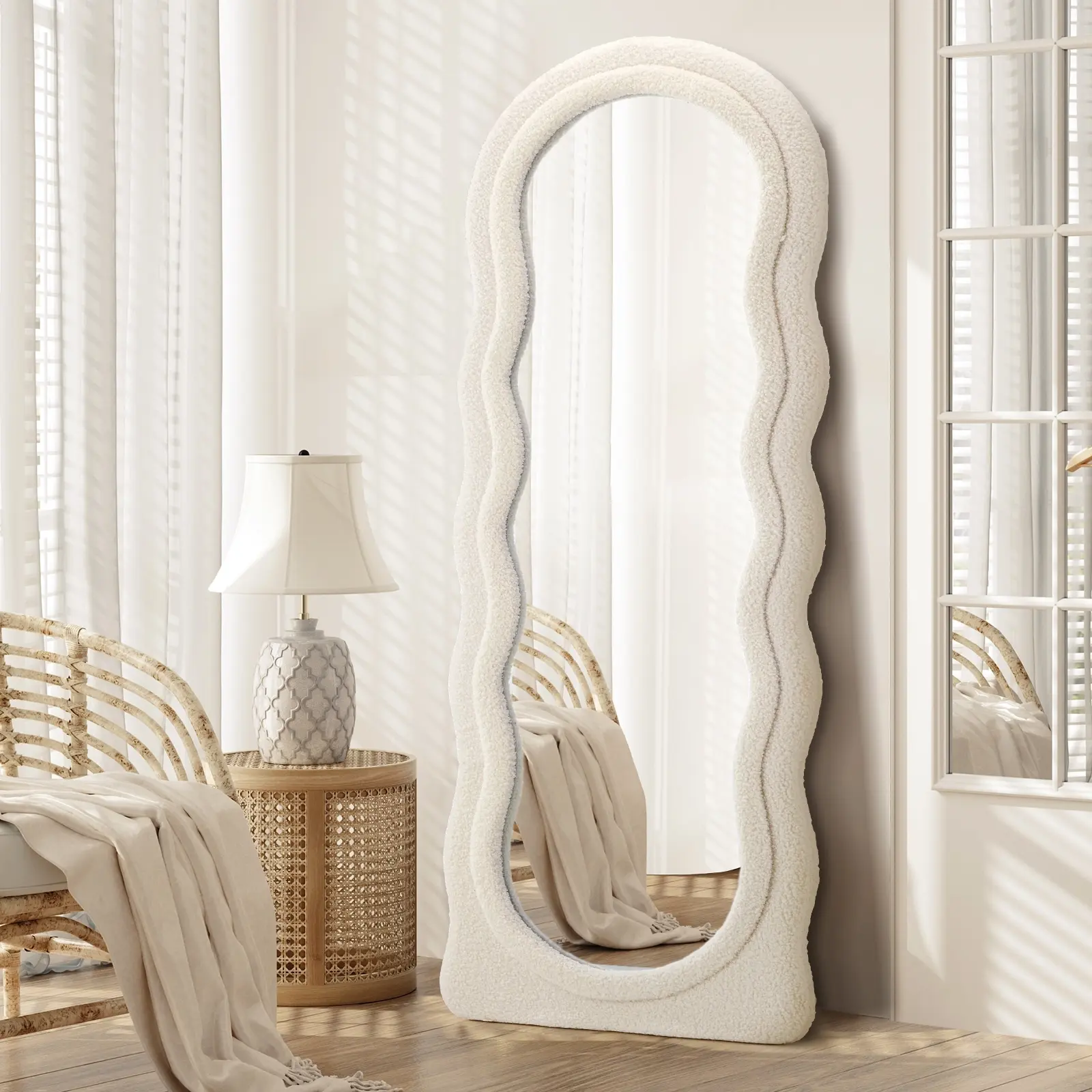 Oikiture 160x60cm Full Length Mirror Boucle Frame Floor Standing Mirrors Dressing Makeup - Home & Garden