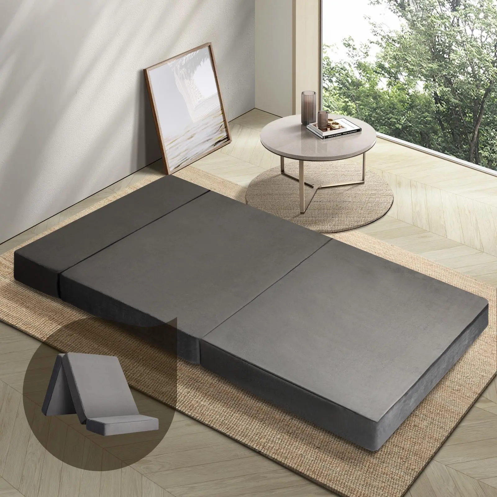 Bedra Folding Foam Mattress Sofa Bed Trifold Foldable Camping Sleeping Cushion Mat Double - Furniture