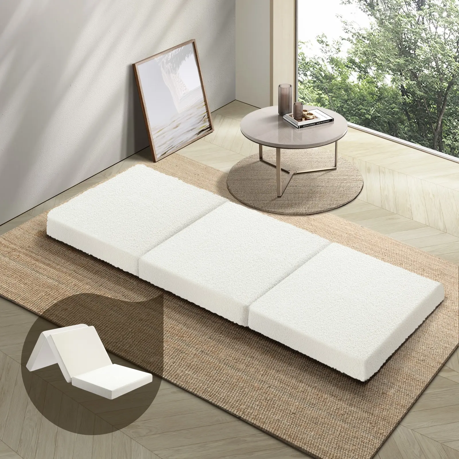Bedra Sherpa Folding Foam Mattress Fleece Foldable Sofa Bed Single - Furniture