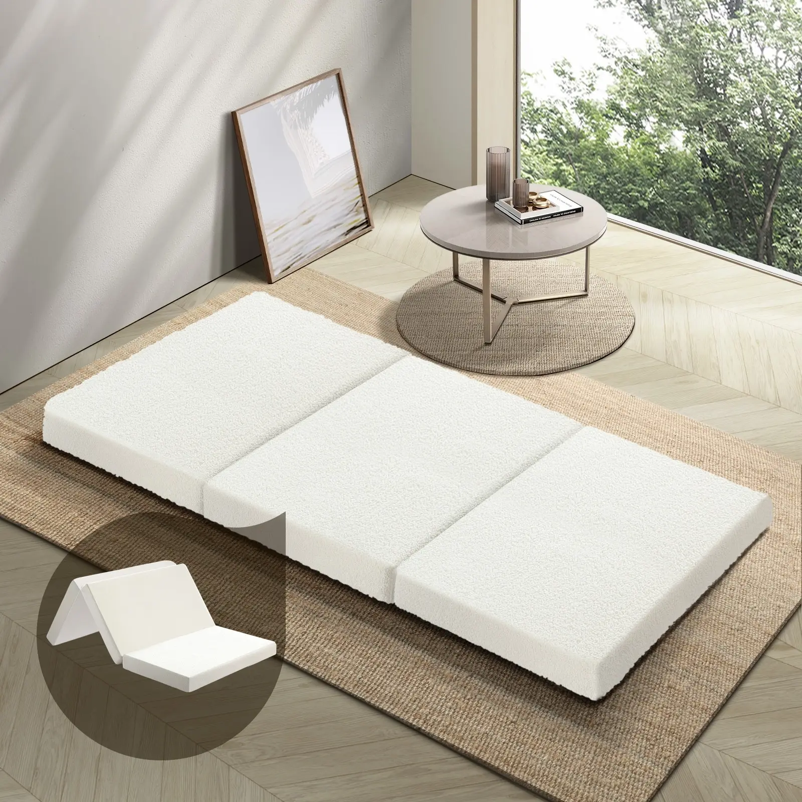 Bedra Fleece Folding Mattress Foam Sherpa Foldable Camping Bed Double - Furniture