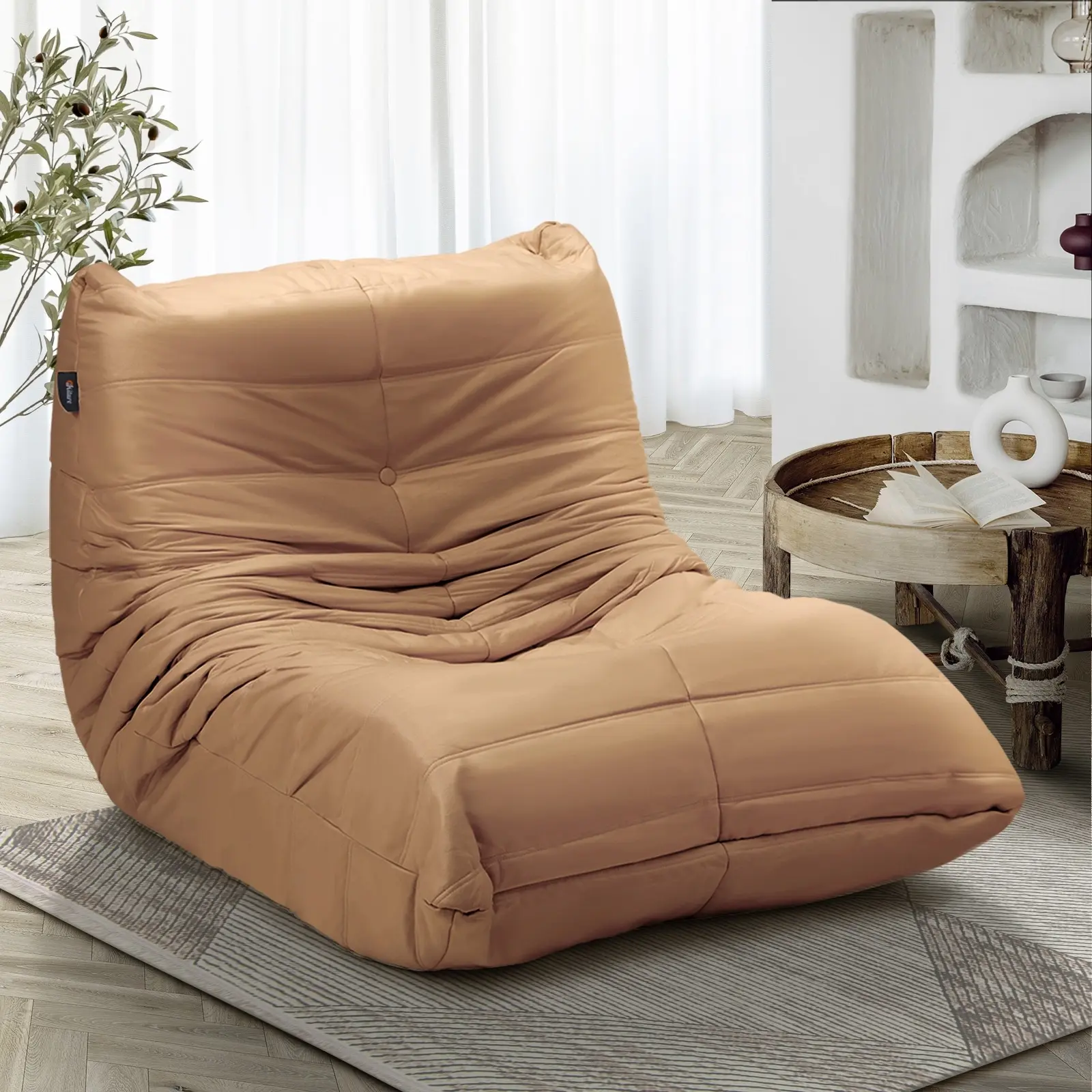 Oikiture Floor Sofa Accent Chair Lazy Couch Lounge Brown - Furniture