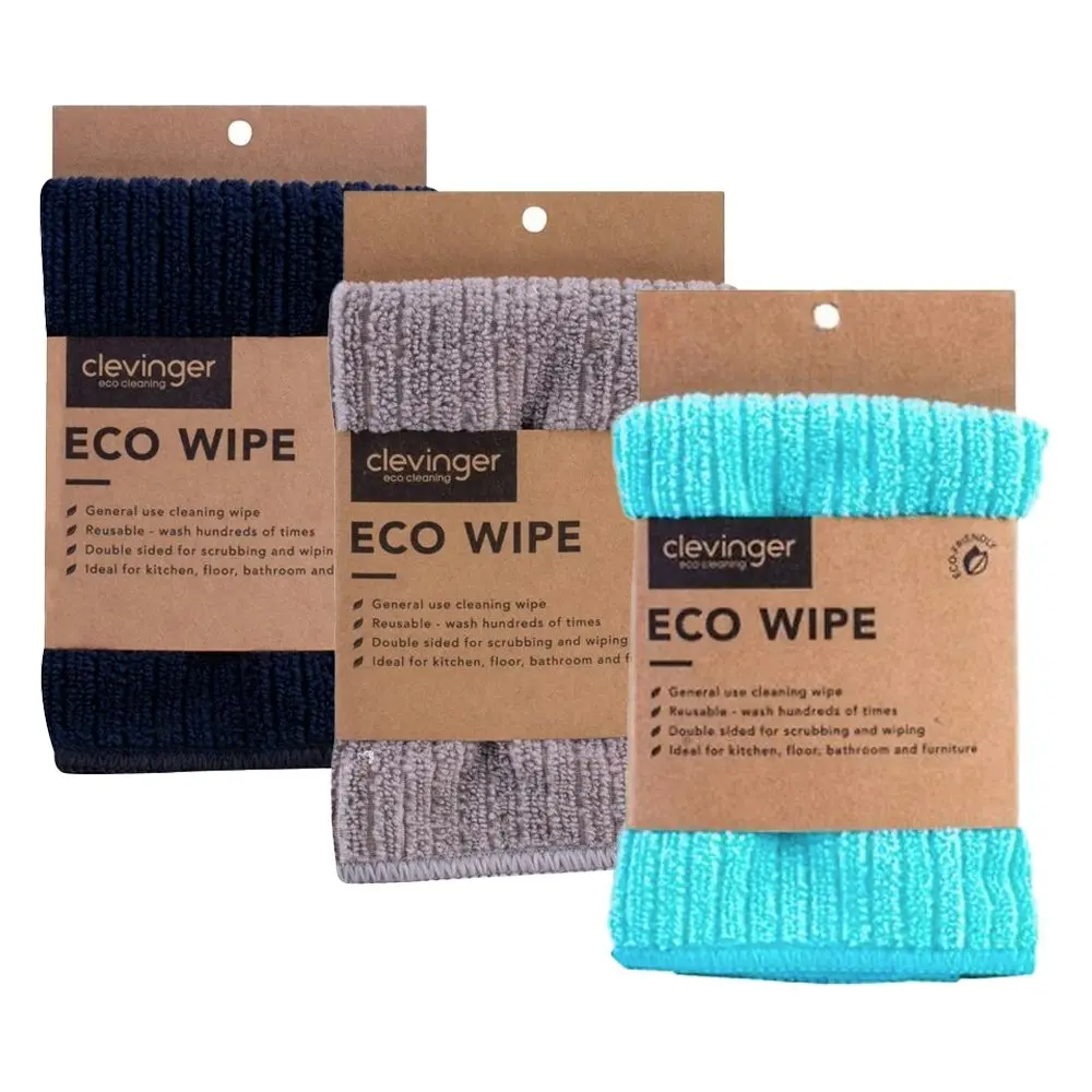 3x Clevinger Eco Wipe General Use Microfibre Cleaning Wipe 30x30cm Assorted - Home & Garden