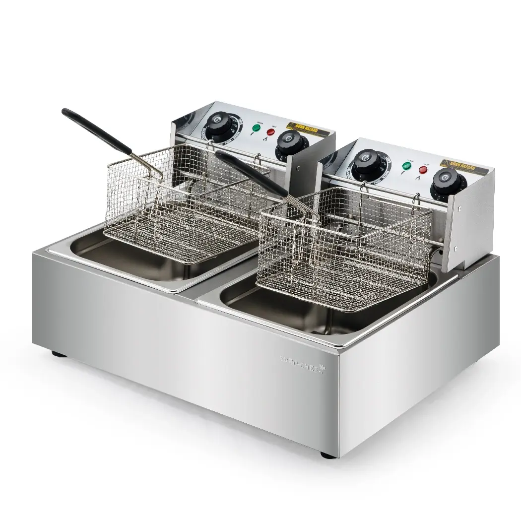 EuroChef Commercial Electric Deep Fryer Twin Frying Basket Chip Cooker Fry - Home & Garden