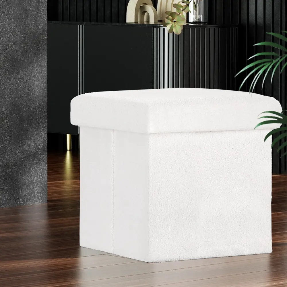 Artiss Ottoman Storage Foot Stool Vanity Square Teddy - Furniture