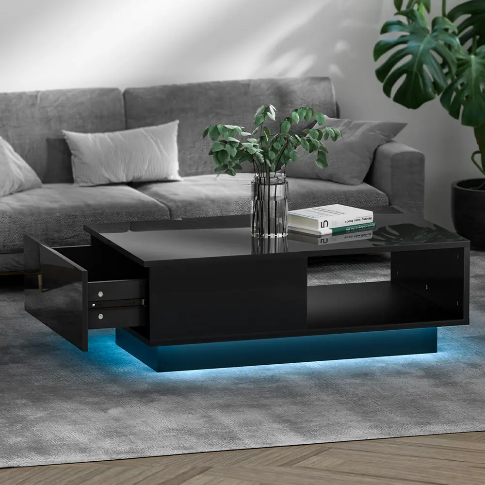 Artiss Coffee Table Led Lights Black - Furniture