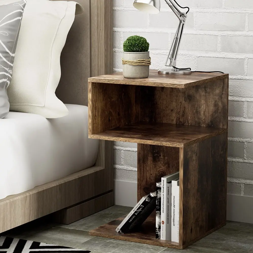 Artiss Bedside Table 2 Shelves - UMENI Rust Oak