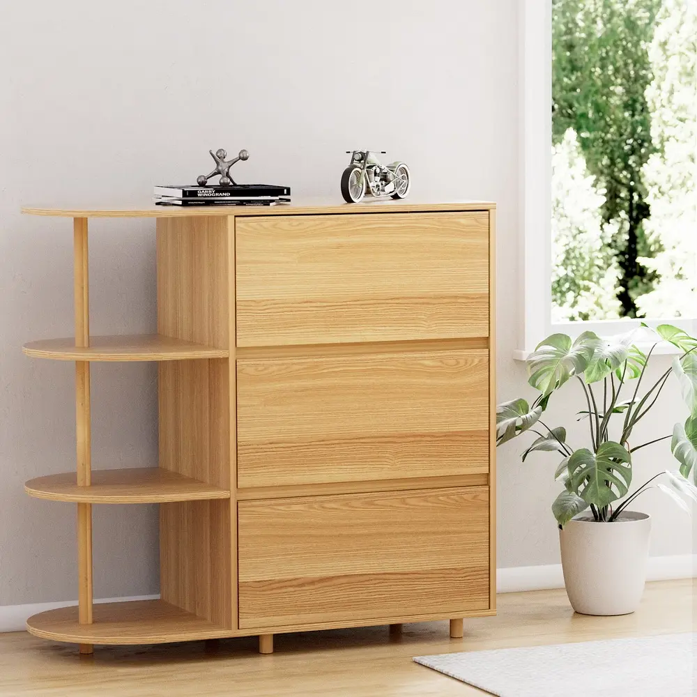 Artiss Chest of 3 Drawers Storage Cabinet 3 Shelves Pine - Furniture