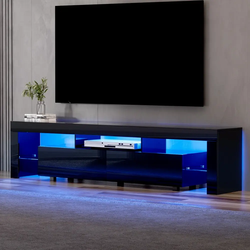 Artiss TV Cabinet Entertainment Unit Stand RGB LED 200cm Black - Furniture