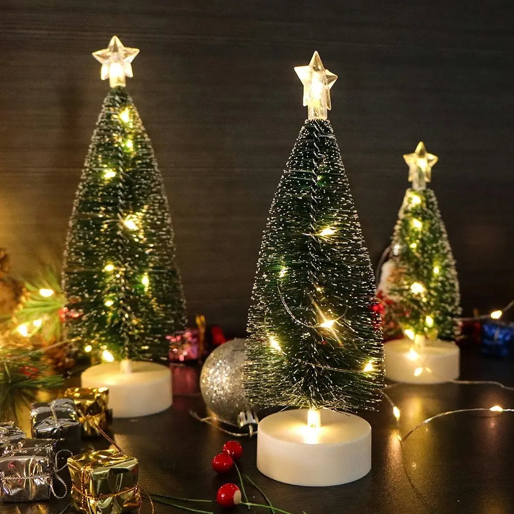 3Pcs Mini Christmas Tree with Led Light for Xmas Holiday Party Home Decorations - Home & Garden