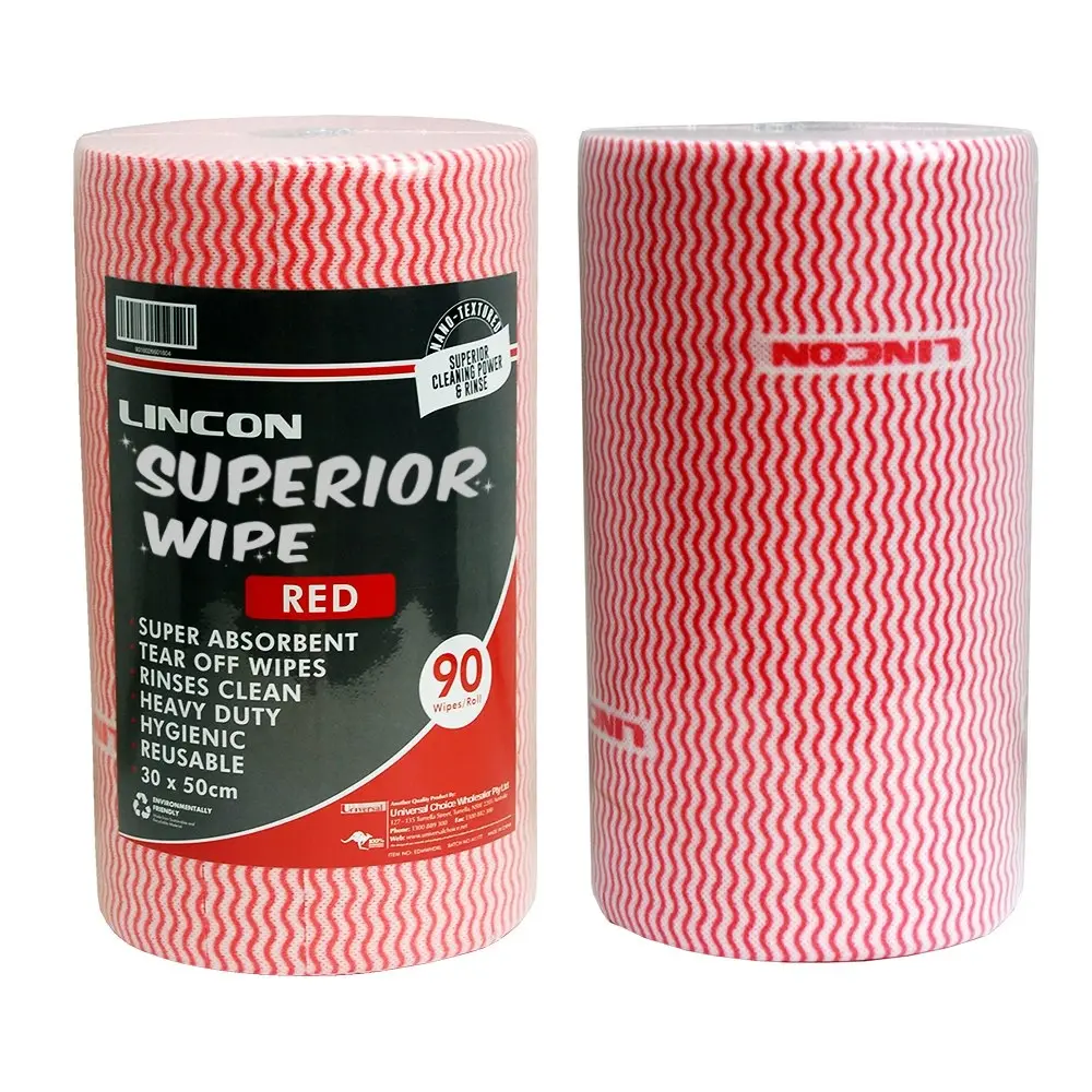 Lincon Superior Wipe Microfibre Cleaning Wipes 30cm Width Perforated Every 50cm 45m Red 90 Sheet Roll x4 - Commercial