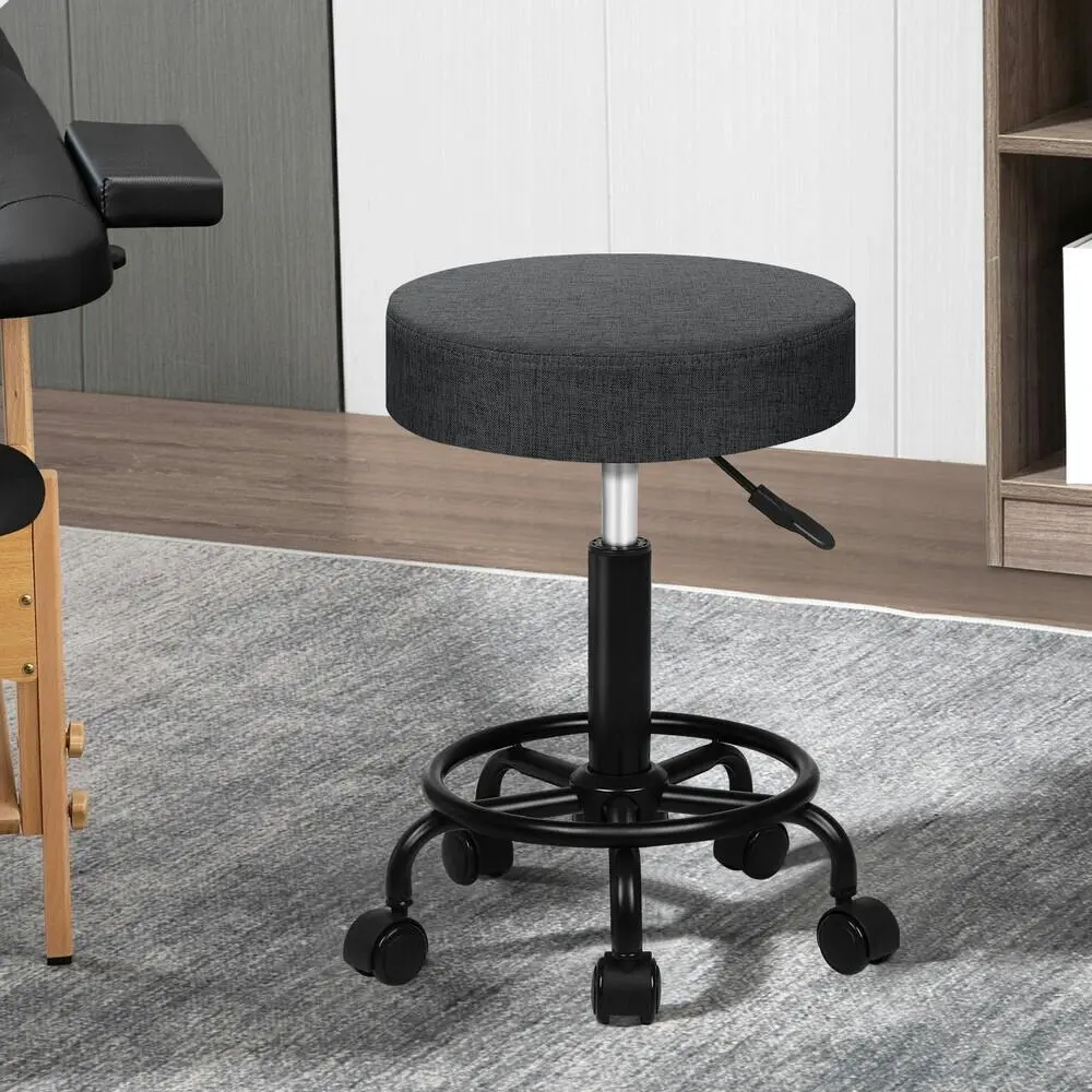 Alfordson Salon Stool Round Swivel Barber Hair Dress Chair Dark Grey Fabric - Commercial