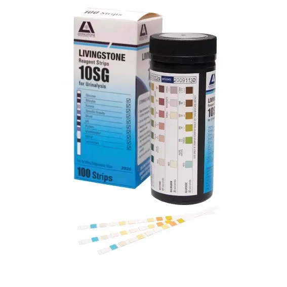 Livingstone Urine Reagent Multi Test Strips for Urinalysis, 10 Parameters plus Specific Gravity, 100 Tests/Vial - Commercial