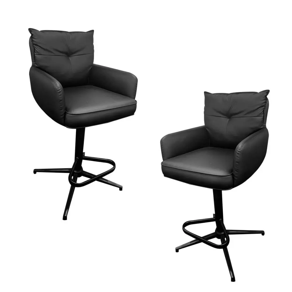 HomeStar Set Of 2 Kevin PU Leather Gas Lift Padded Kitchen Counter Bar Stool Metal Base Black - Furniture