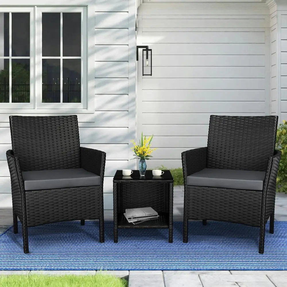 Alfordson Outdoor Furniture 3PCS Bistro Wicker Set Black - Up to 65% off Outdoor Furniture