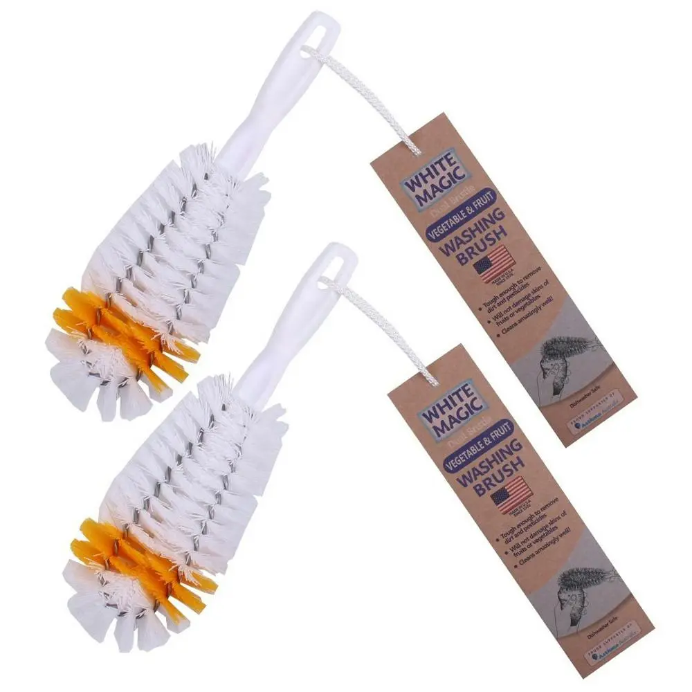 2x White Magic Dual Bristle Vegetable/Fruit Washing Cleaning Produce Brush White - Home & Garden
