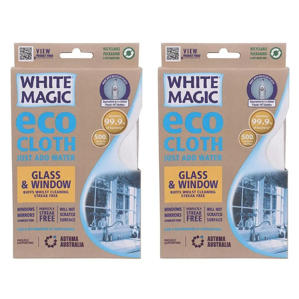 2x White Magic Eco Cloth Microfibre Glass/Window/Mirror/Steel Cleaner/Washer - Home & Garden