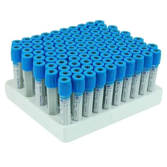 Livingstone Blood Collection Plastic Tube with Sodium Citrate Na Citrate 3.2pct 2.7mL 13 x 75mm Light Blue Non Spill Cap 100 Pack - Commercial