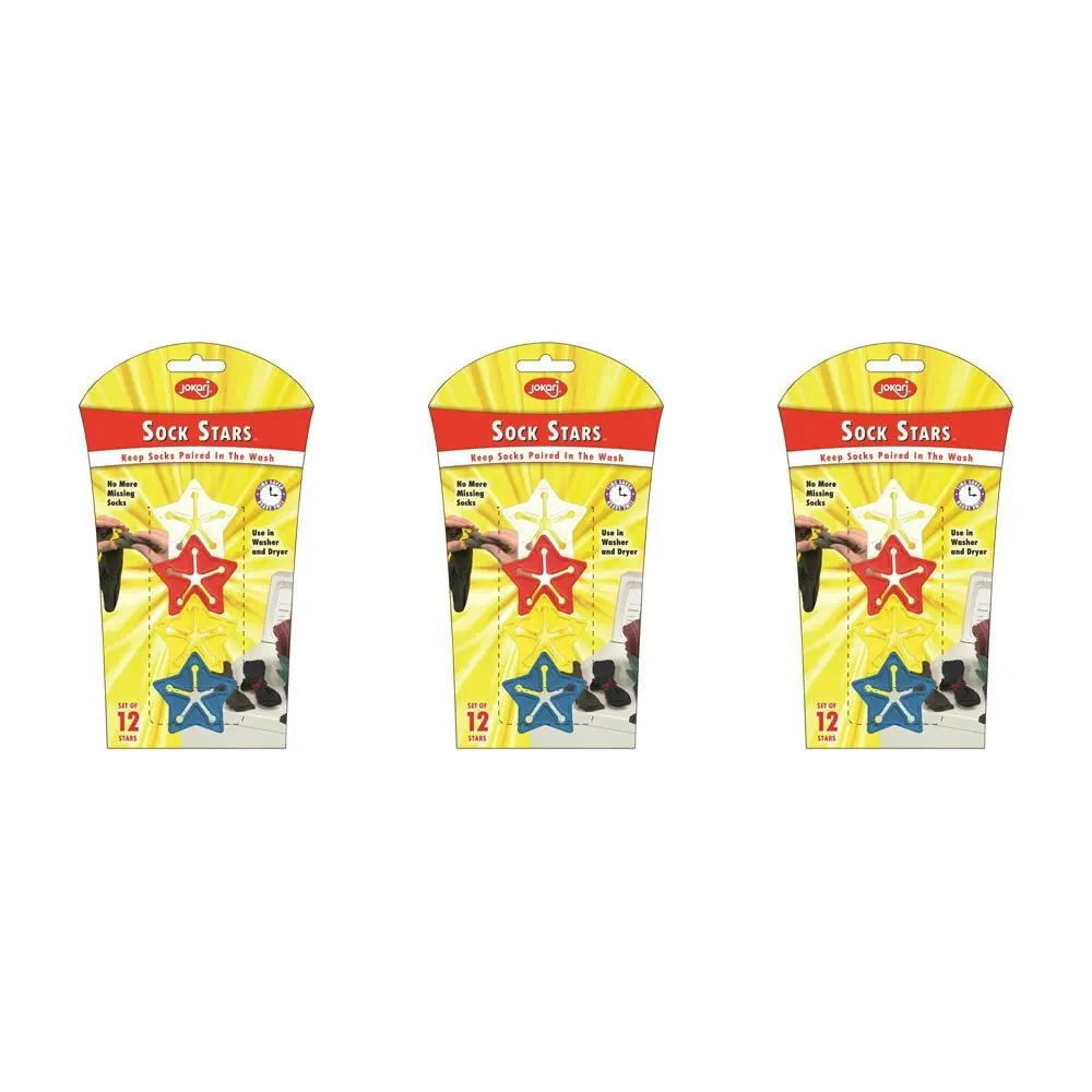 3x 12pc Jokari Sock Stars Tag Laundry Washer/Dryer Pairing Clip Set Asstd 19cm - Home & Garden