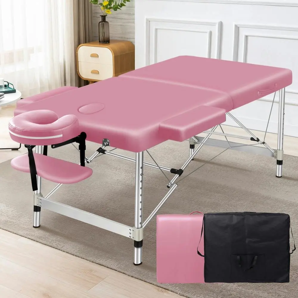 Alfordson Massage Table 2 Fold 75cm Foldable Portable Bed Desk Aluminium Pink - Health