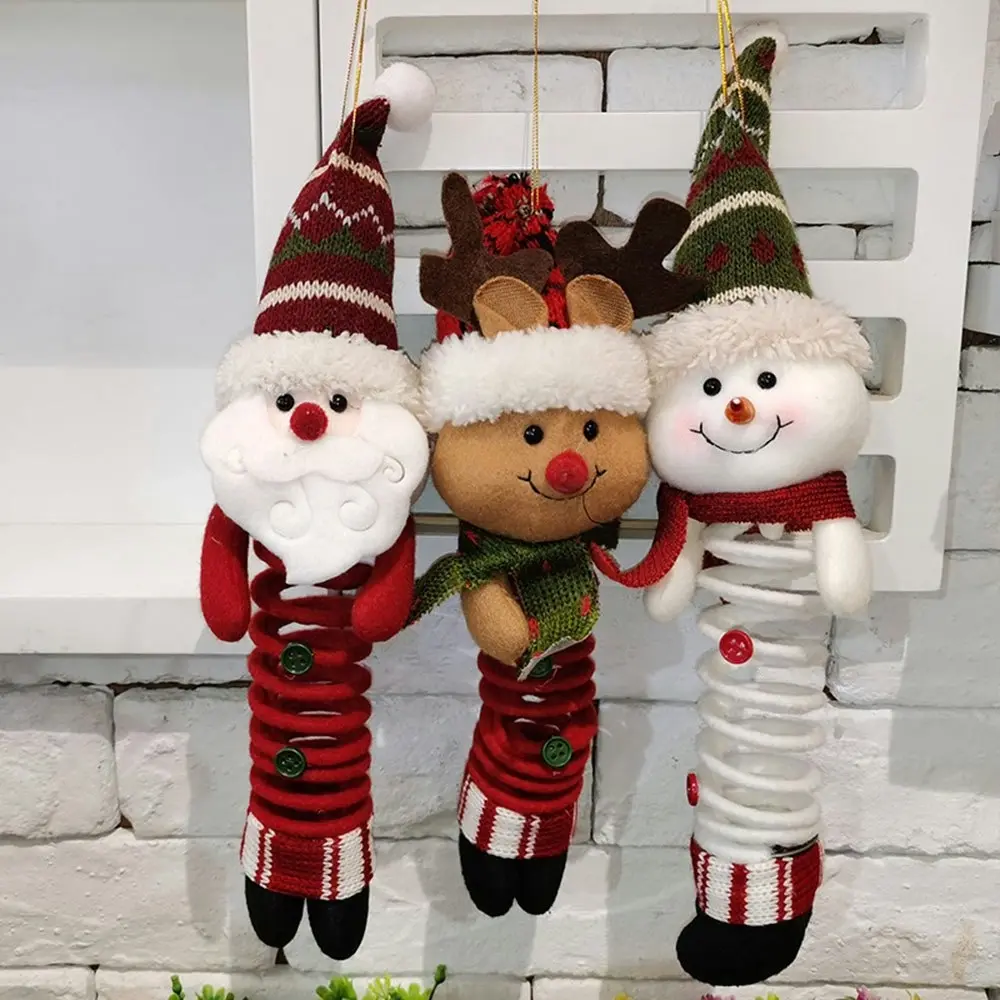 3Pcs Santa Claus Snowman Elk Pendant Swing Spring Foot Doll Children's Gift - Home & Garden