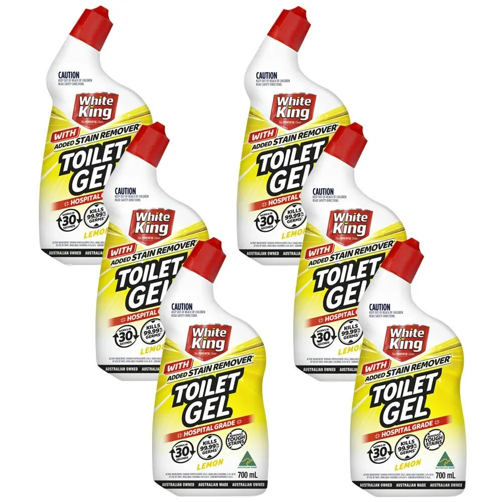 6x White King Toilet Gel With Added Stain Remover Hospital Grade Lemon 700ml - Home & Garden