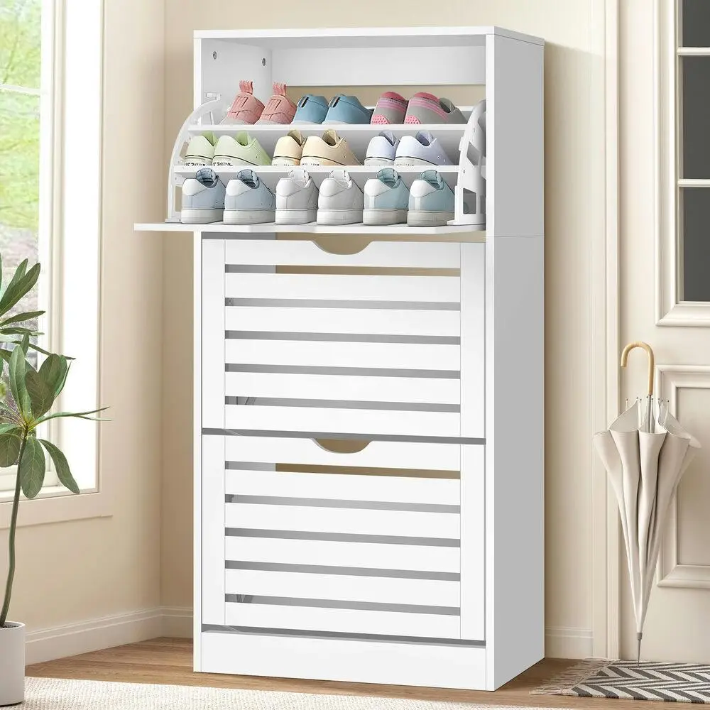 Alfordson Shoe Cabinet 45 Pairs Storage Rack Flip Drawers White - Furniture