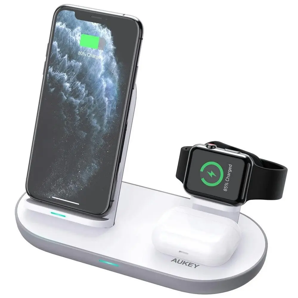Aukey 3 In 1 Aircore Series Wireless Charging Station Stand White f/ Apple - Electronics