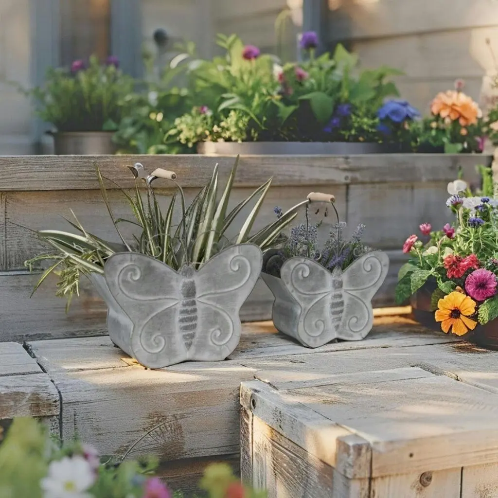 Willow & Silk Nested 37.5/30.5cm Set of 2 Butterfly Metal Planter w/Handles - Home & Garden