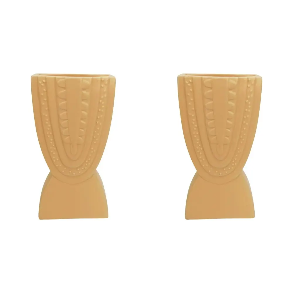 2x Urban Addie Rainbow 22cm Ceramic Plant/Flower Vase Home Display Pot MED Sand - Home & Garden