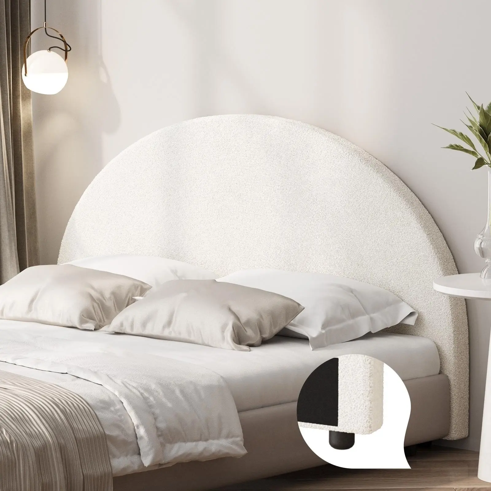 Oikiture Bed Head King Size Headboard Bedhead White Boucle - Furniture