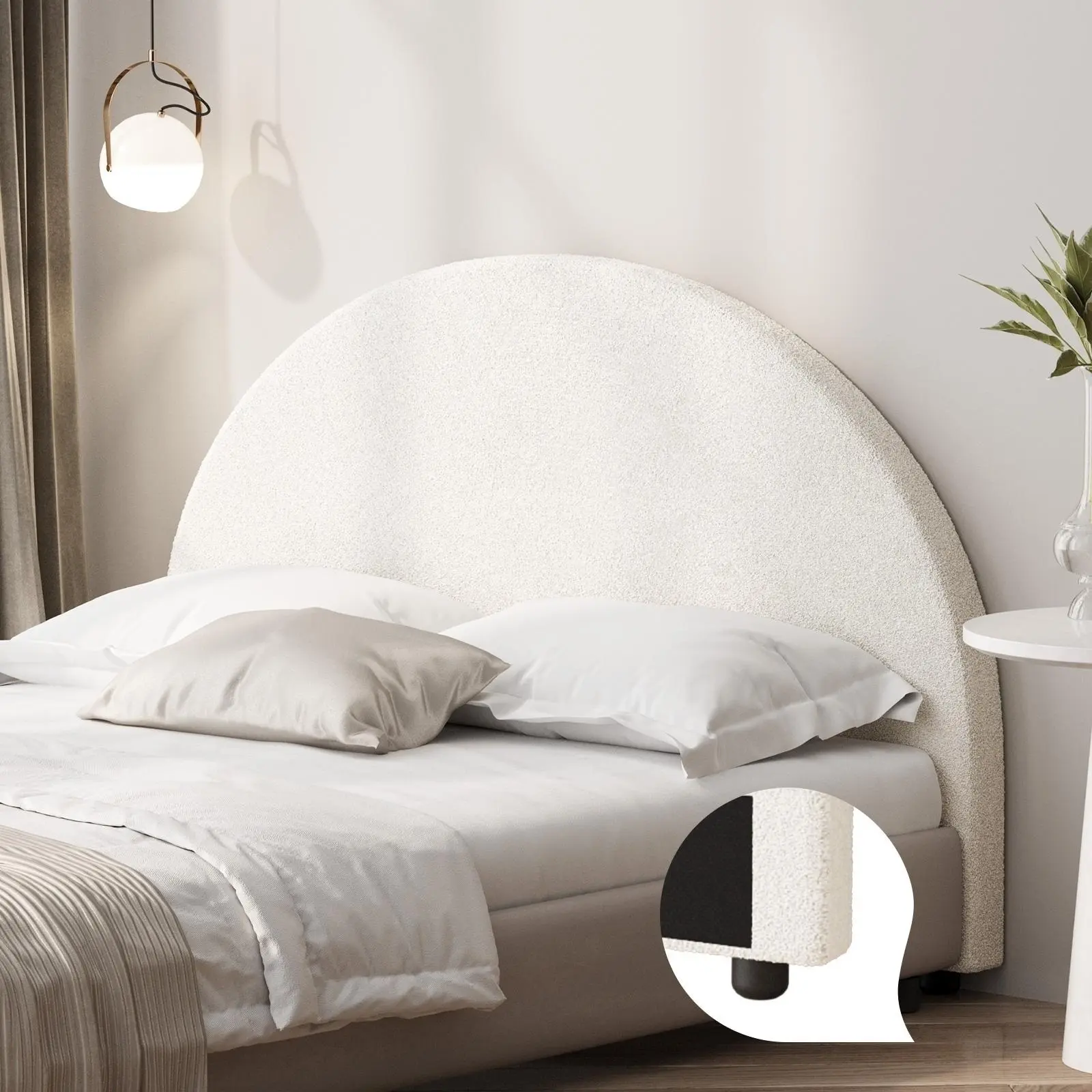 Oikiture Bed Head King Single Size Headboard Bedhead White Boucle - Top Selling Beds