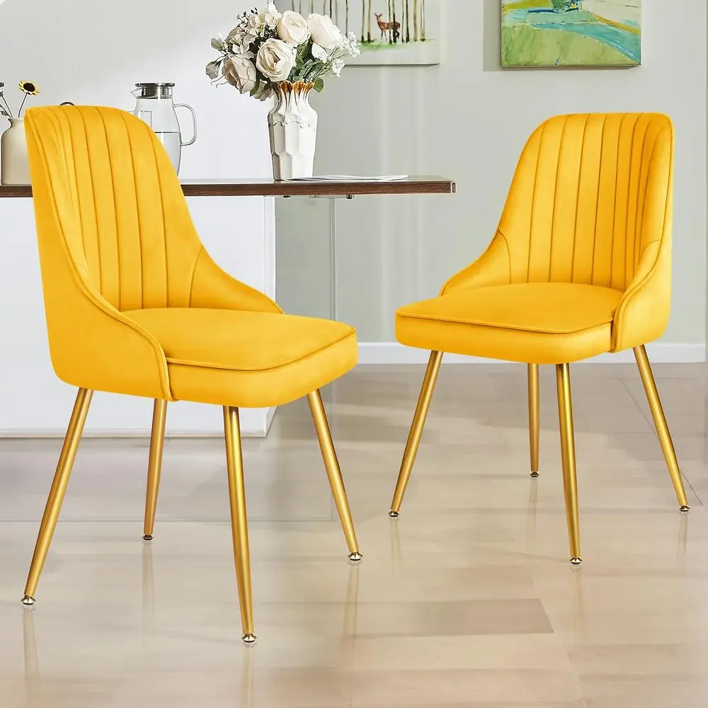 Alfordson 2x Dining Chairs Velvet Yellow - Shop Dining Chairs & Bar Stools