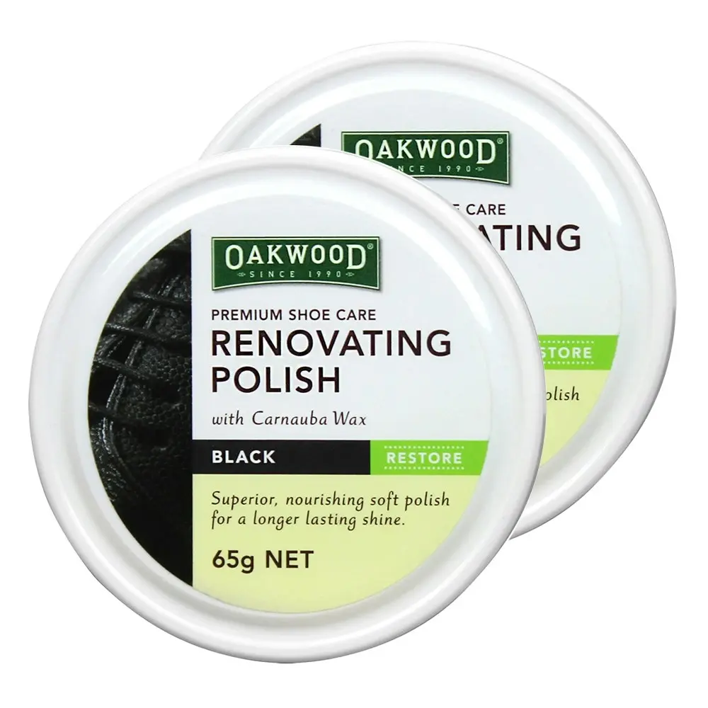 2x Oakwood 65g Superior Shoe Care Renovating Soft Polish w/ Carnauba Wax Black - Home & Garden