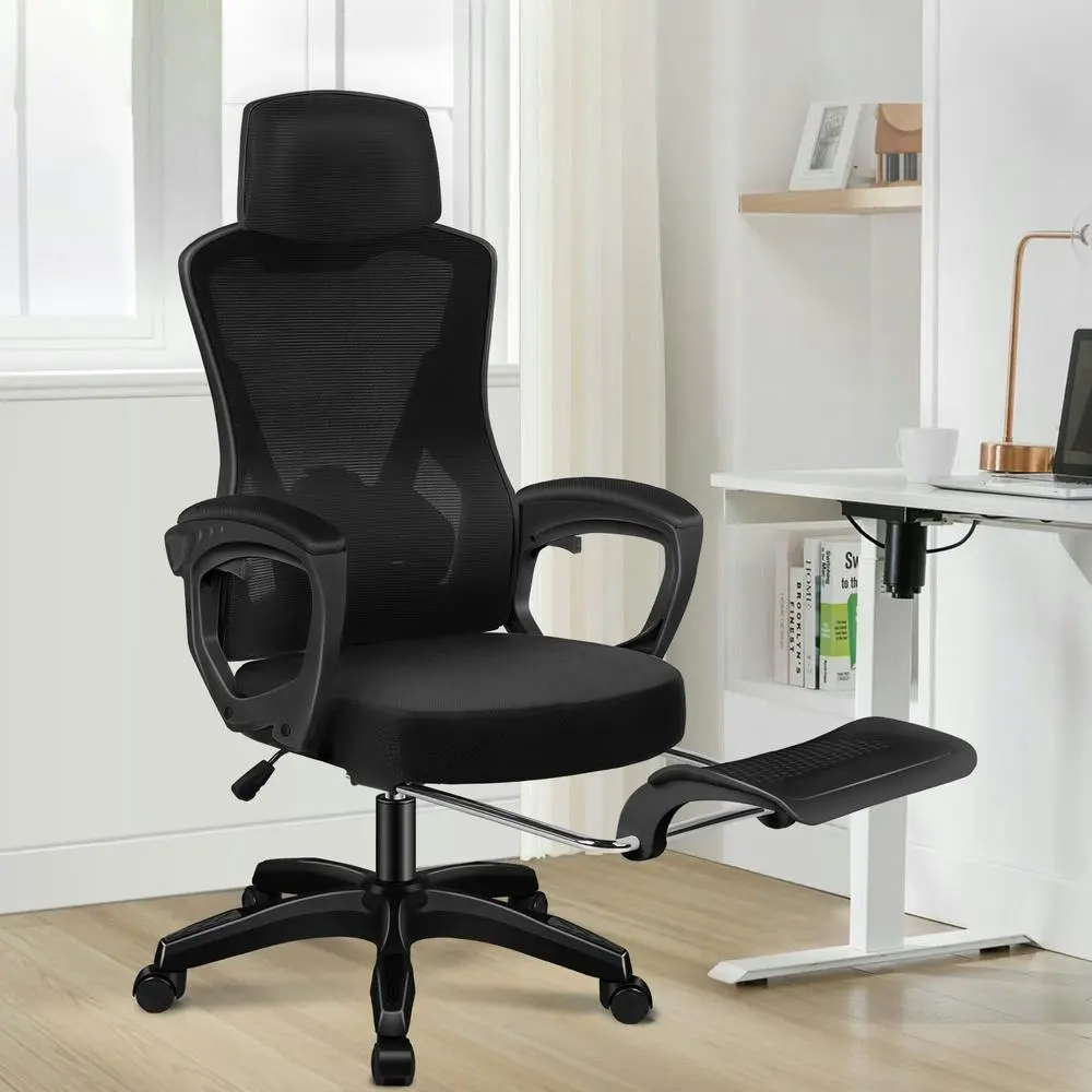 Alfordson Recline Mesh Office Chair with Footrest All Black - Furniture