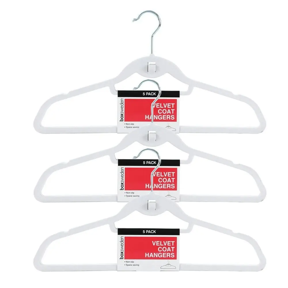 3x 5PK Boxsweden Velvet Hangers 44.5cm Clothes Closet Clothing's Organiser WHT - Home & Garden