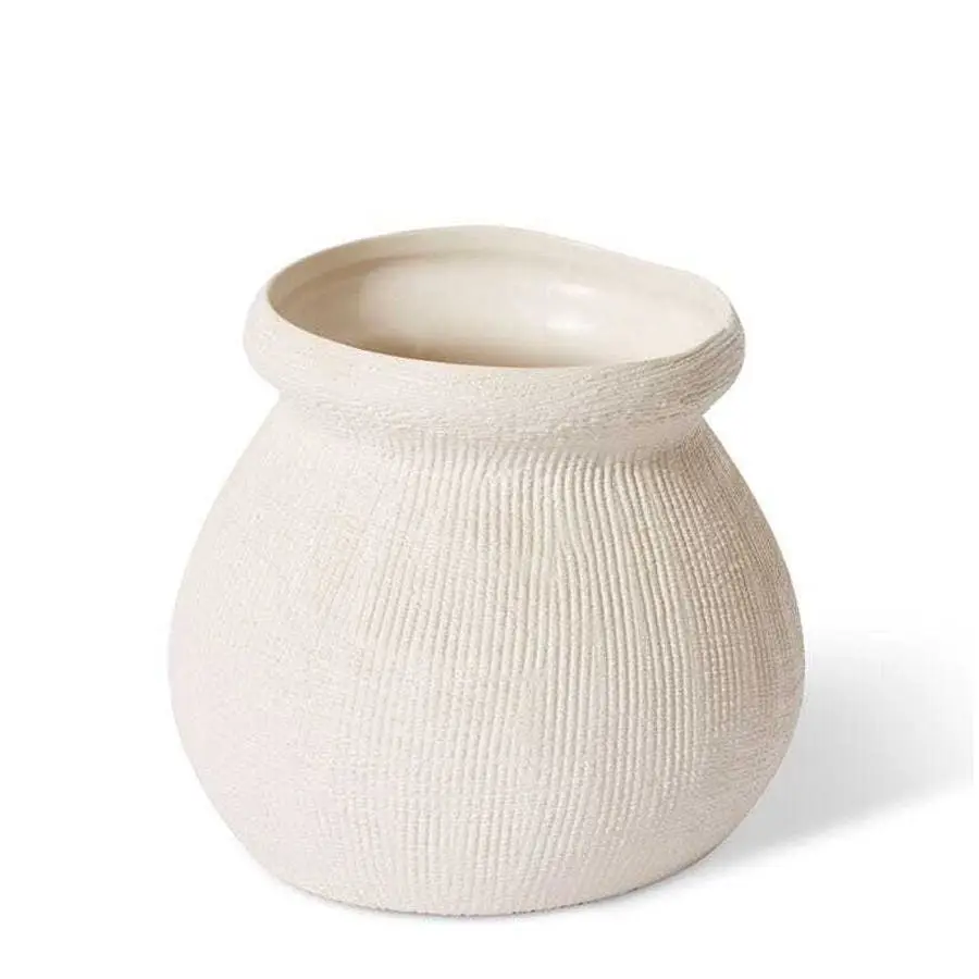 E Style 18cm Ceramic Wanda Plant/Flower Vase Tabletop Decor Hessian White - Home & Garden