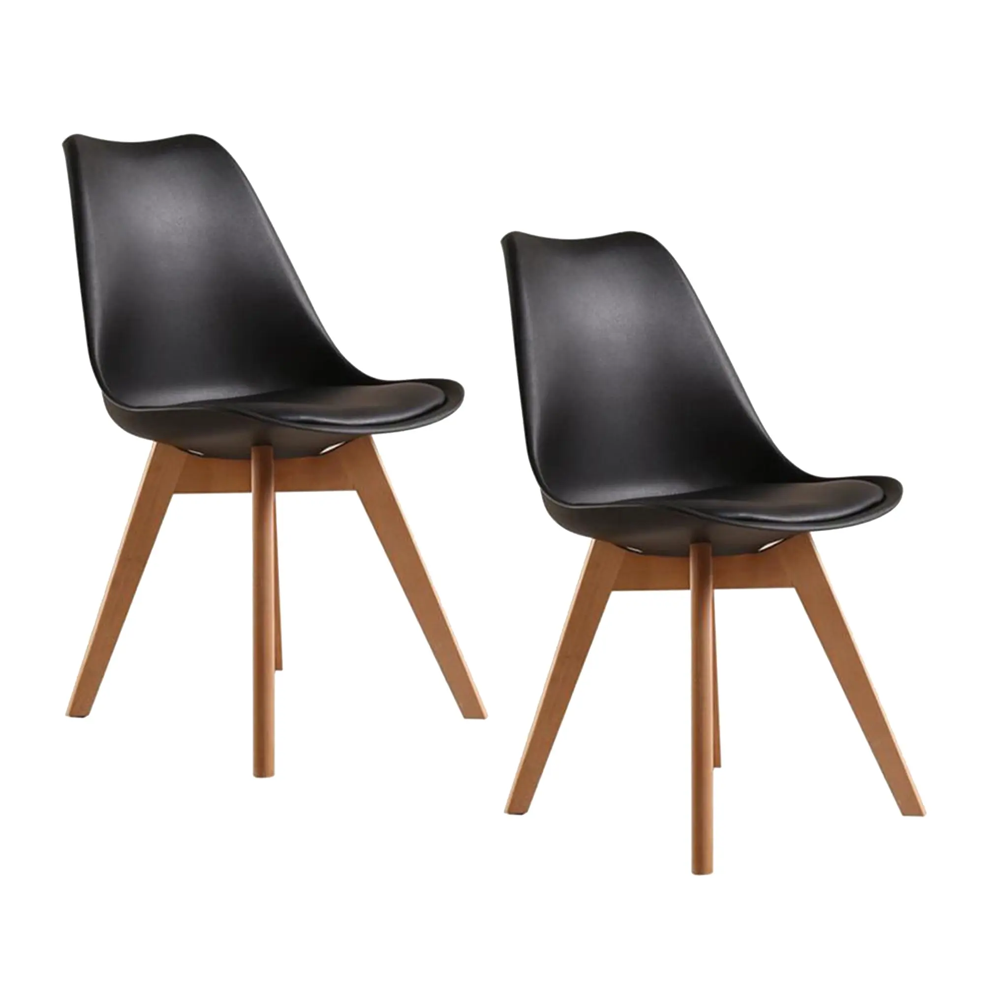 Foret Padded Retro Replica 2 Dining Chairs Cafe Kitchen Beech Black - Furniture