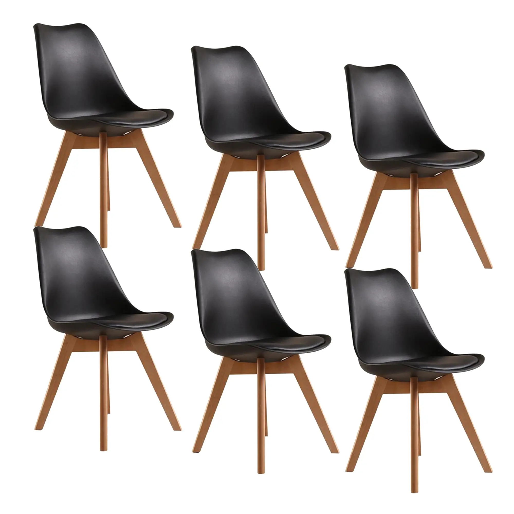 Foret Padded 6x Retro Replica Dining Chairs Cafe Kitchen Beech Chair Cafe Kitchen Black - Furniture