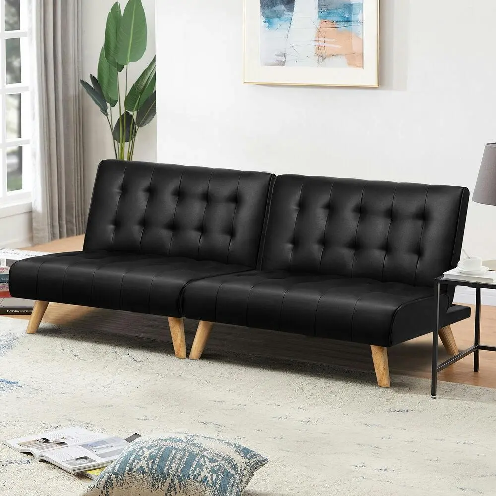 Alfordson 2x Sofa Bed Lounge Chair Single Seater PU Leather Black - Furniture