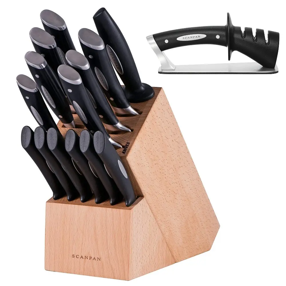 Scanpan Classic 15 piece Oak 15pc Knife Block Set + Sharpener - Kitchenware - Save up to 70%