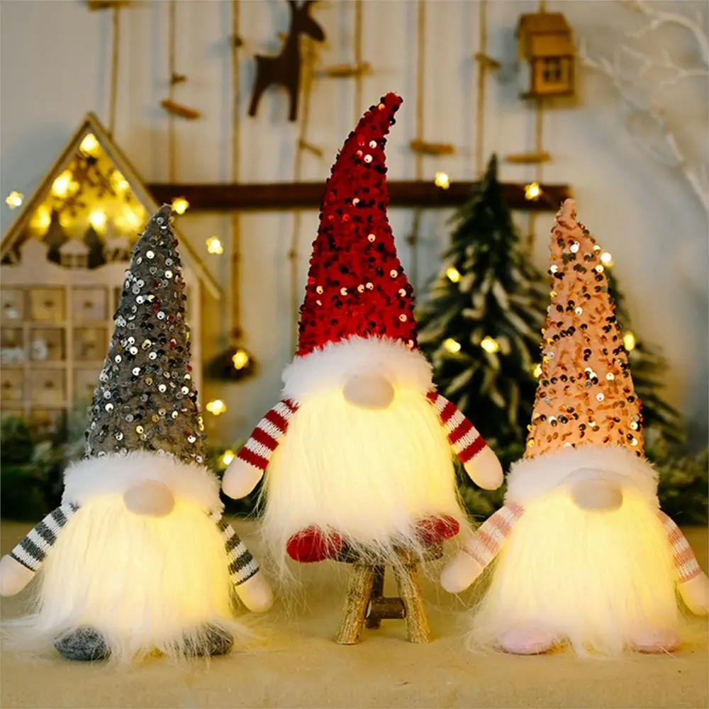 3 pcs Christmas Gnome Santa Light with Bling Hat Christmas Party Decor Home Table Decoration - Home & Garden