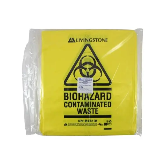 Livingstone Yellow Biohazard Waste Bag LDPE 72L 30 Microns 99 x 57cm 250 Carton - Commercial