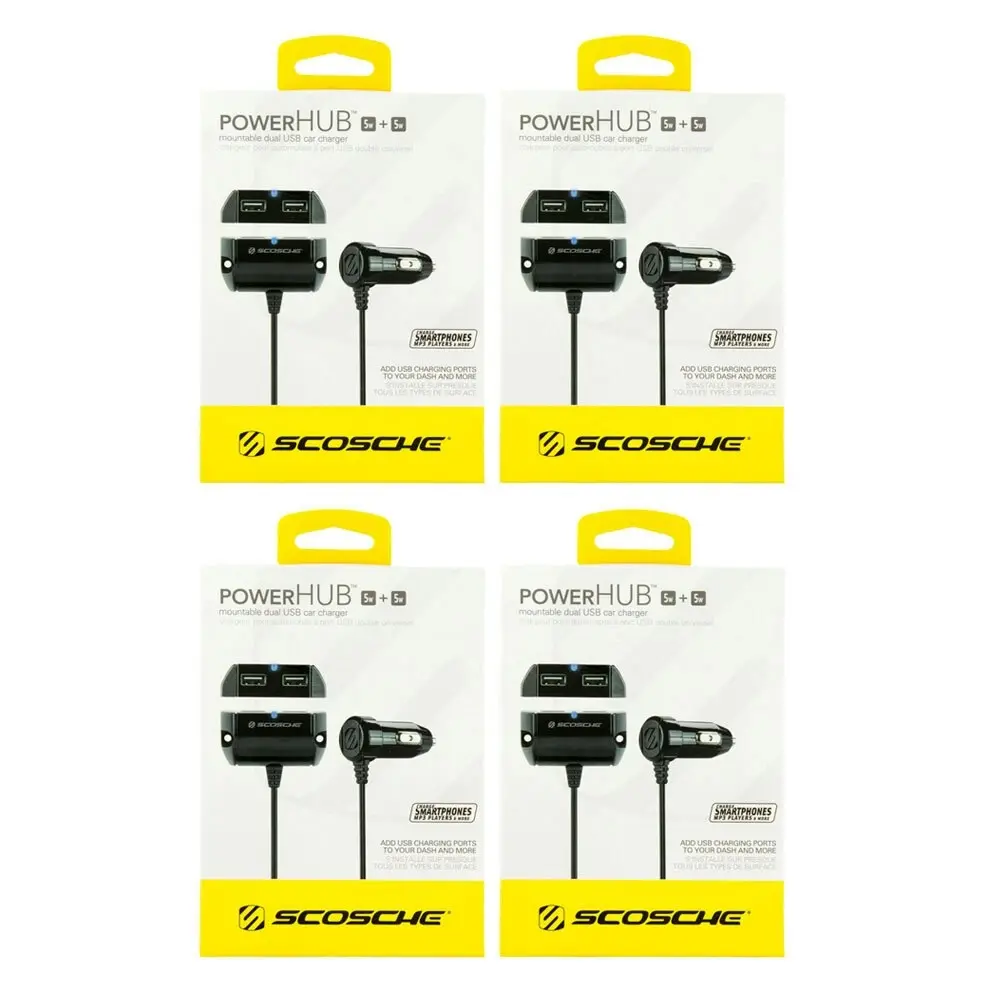 4PK Scosche PowerHub 10W Mountable Port USB Cigaret Car Charger for Smartphones - Electronics