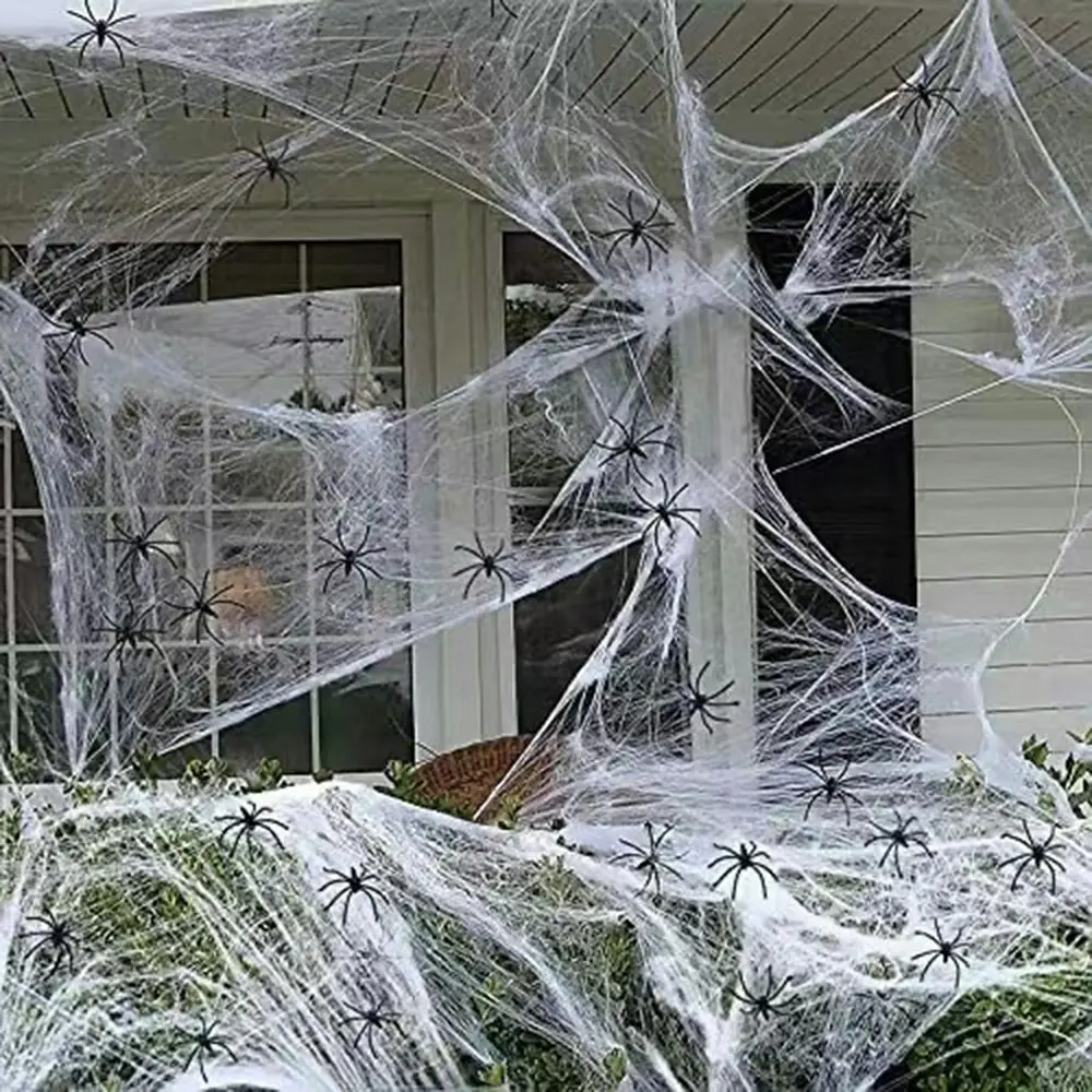 Halloween Artificial Spider Webs With 60 Fake Spiders Super Stretch Cobwebs - Home & Garden