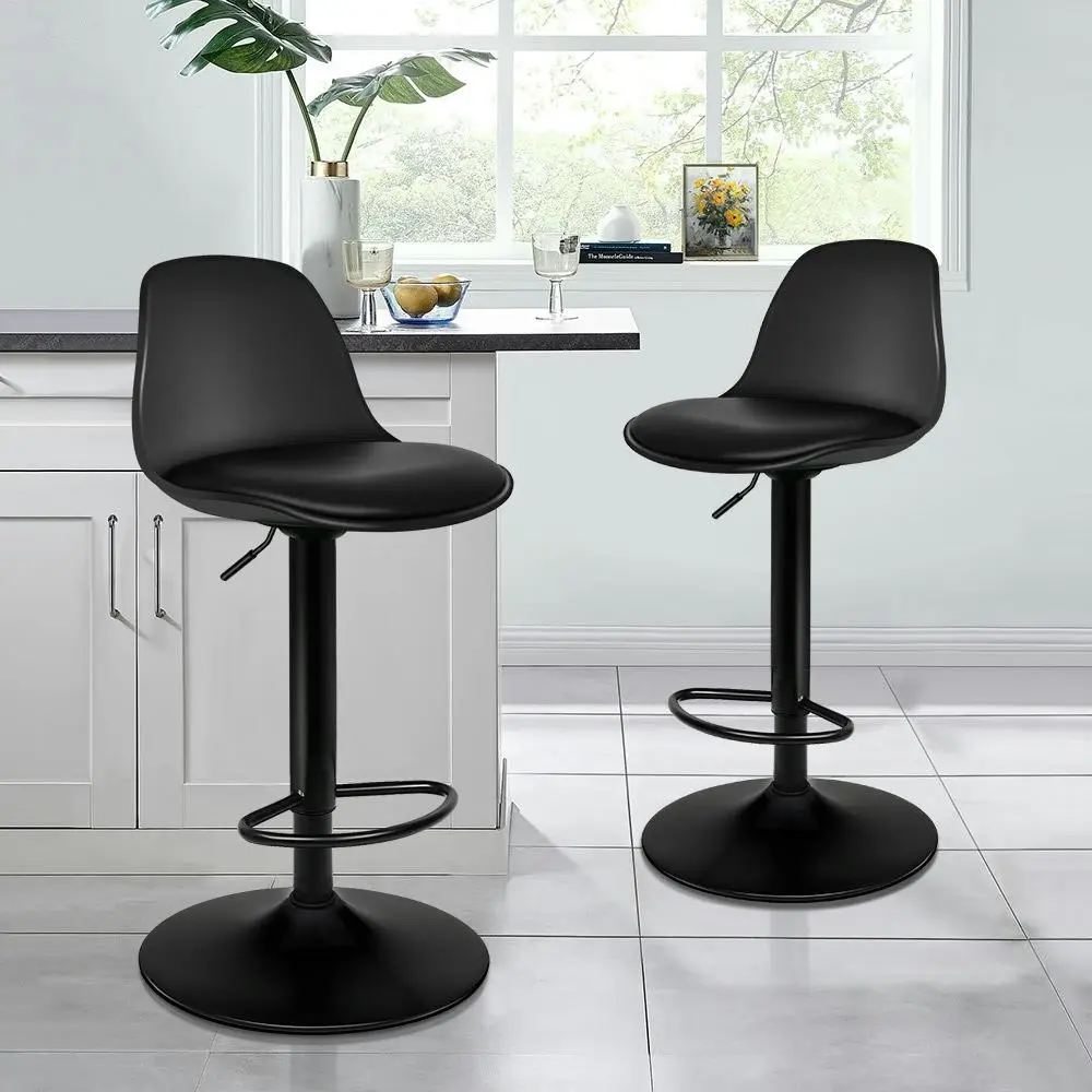 Alfordson 2x Bar Stools Kitchen Swivel Chair Leather Gas Lift Black - Shop Dining Chairs & Bar Stools