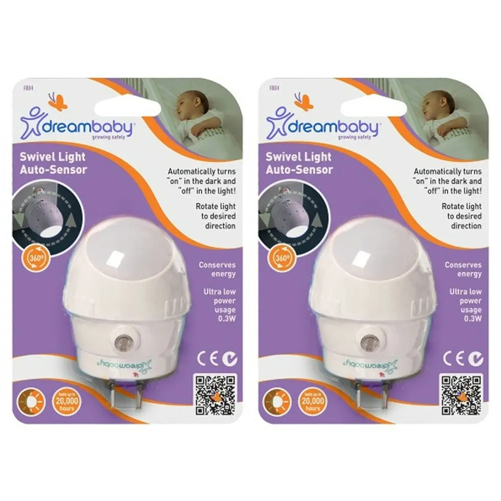 2x dreambaby Electric 360° Swivel Auto Power Adapter Baby LED Sensor Night Light - Home & Garden